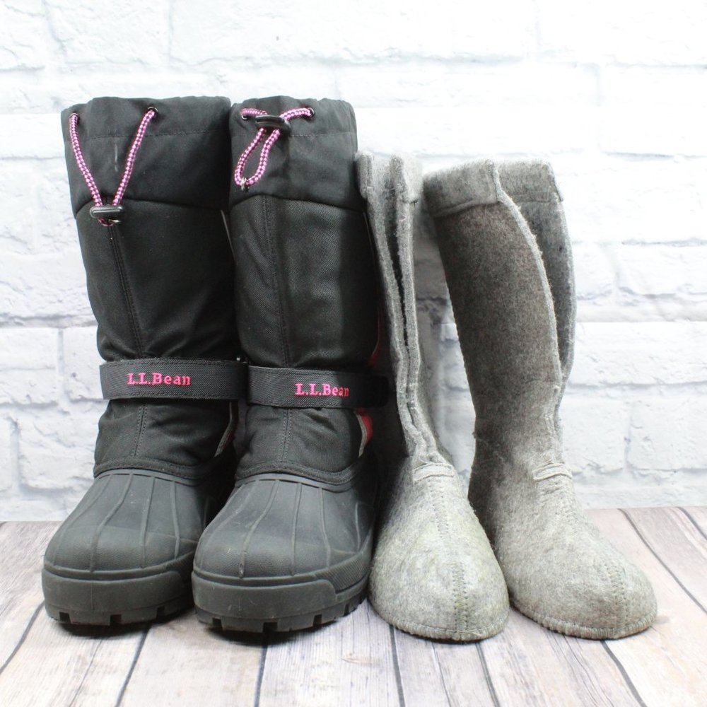 LL Bean Girl's Black Pink Pull On Northwoods Insulated Winter Boots Size 7 - Picture 10 of 11
